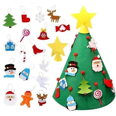 Three-dimensional felt Christmas tree pendant with felt balls on a cone base