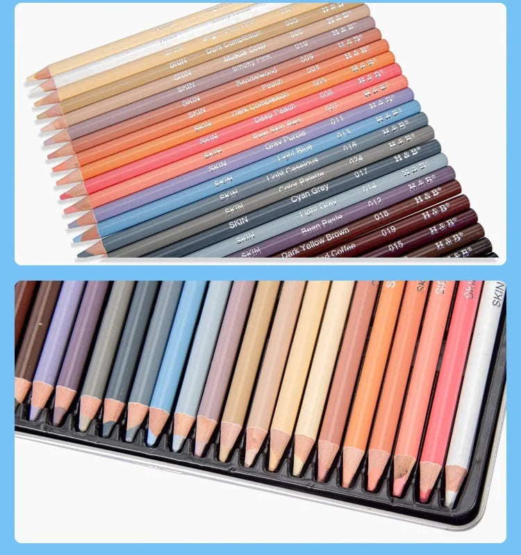24 skin tone colour pencils in an iron tin case for portrait art projects