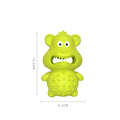 Green and yellow natural rubber squeaky dog toy for aggressive chewers.