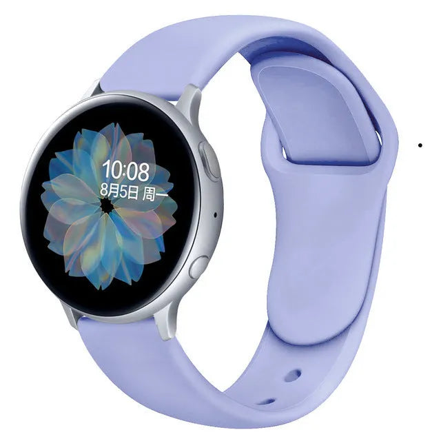 Samsung Galaxy Active 2 silicone replacement strap in multiple colours showing reverse buckle and 22mm interface.