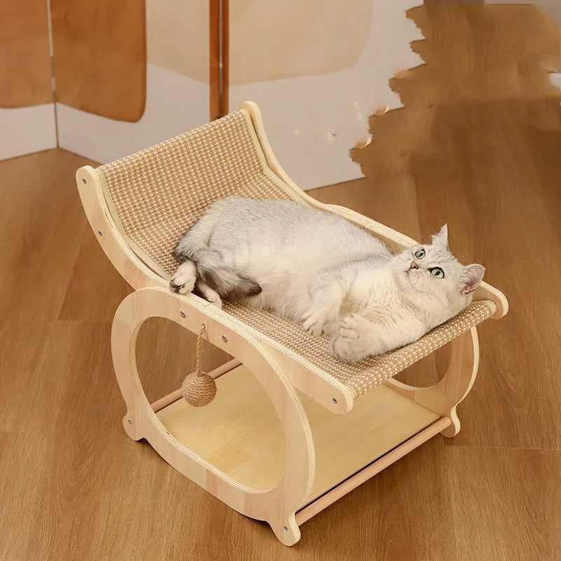 Solid wood cat scratcher bed mat with sisal surface in walnut colour option