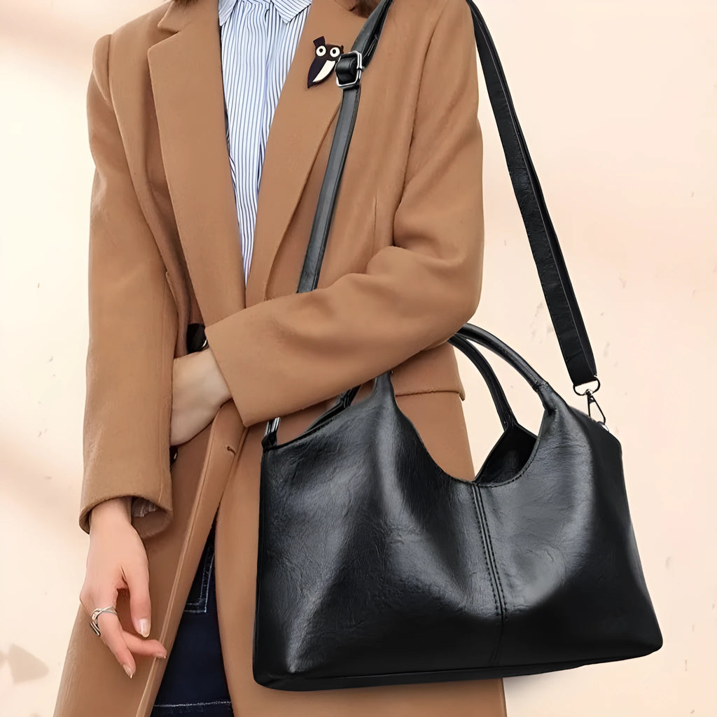 New fashion women's genuine leather cross-body bag in beige with large capacity and soft construction