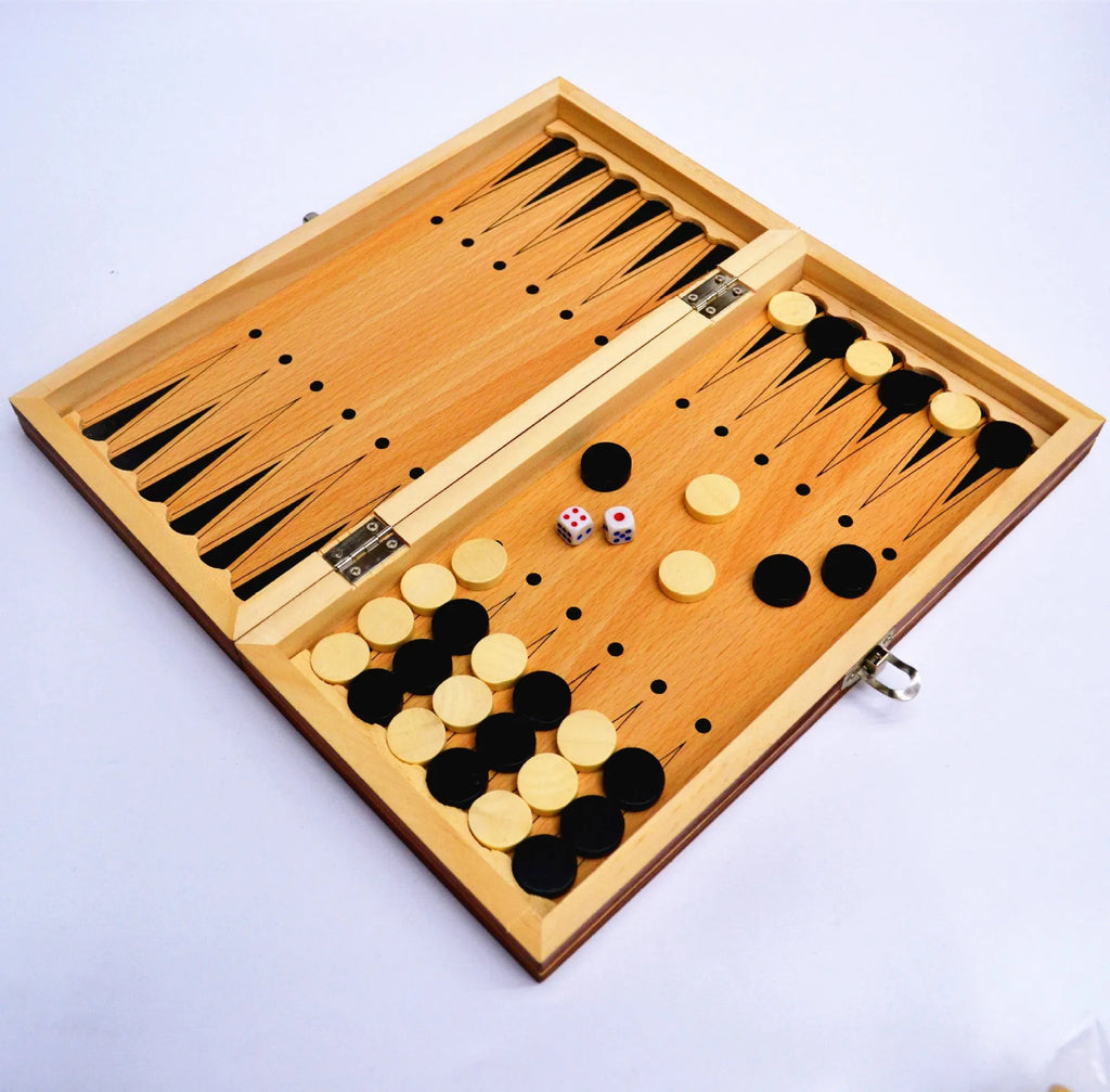 Wooden magnetic 3-in-1 chess set folding board with wooden chess pieces king height 5.5cm