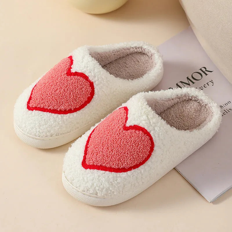 Cartoon love style plush slippers for women with PVC soles in multiple colour options