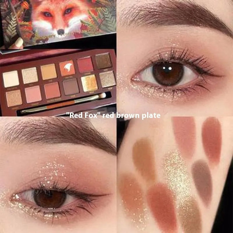Twelve-pan animal theme eyeshadow palette showing Golden Tiger, Red Fox and Wild Leopard colour shades
