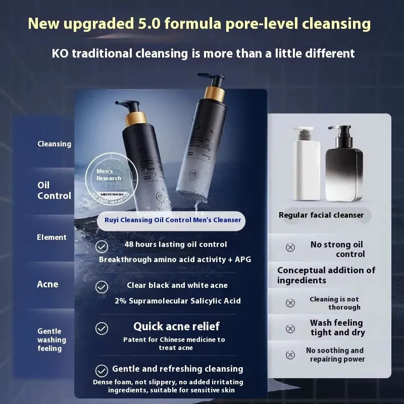 Men's oil control blackhead removing acne facial cleanser 150ml tube