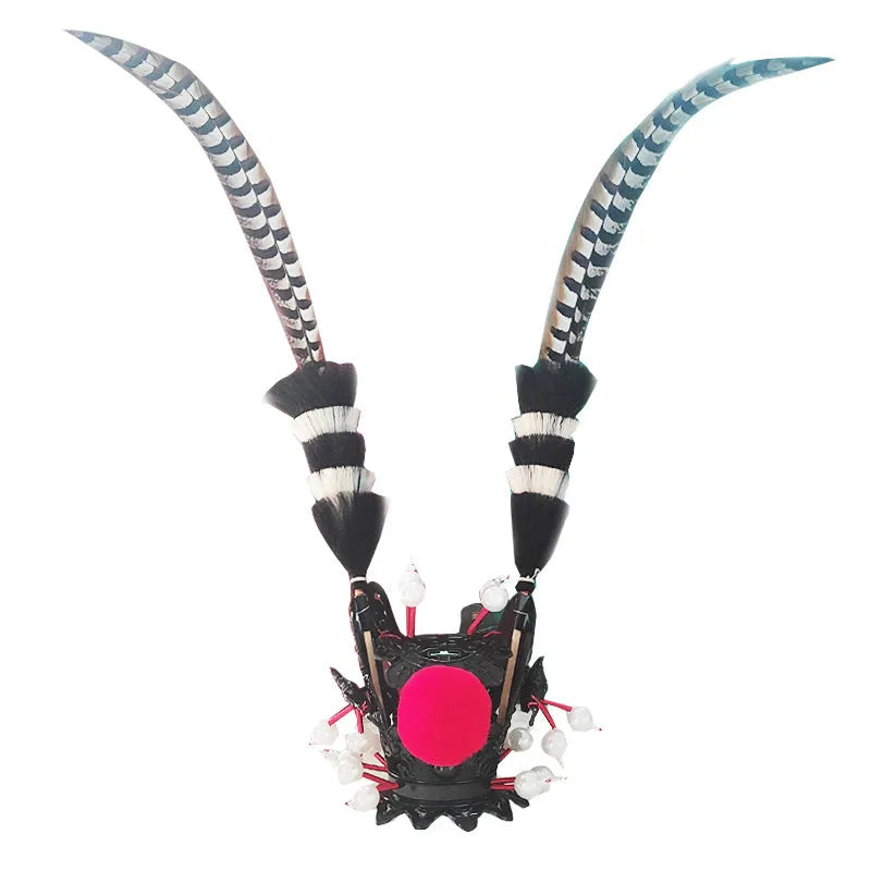 Zijin Crown feather motorcycle helmet decoration with gold crown and quill feather ornament