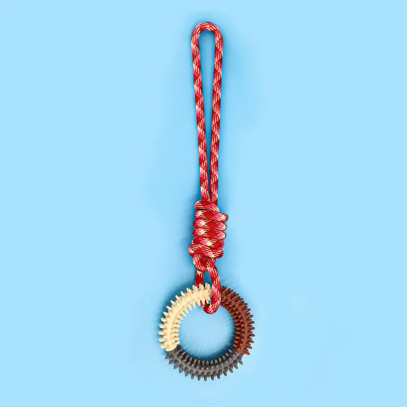 Blue bite resistant rope dog toy with interlocking knot design for teething puppies