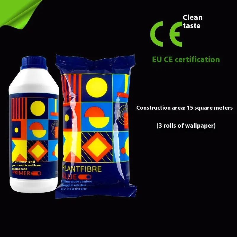Formaldehyde-free glutinous rice wallpaper adhesive in clean smell variant with 3-roll packaging