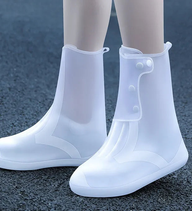 Women's white PVC high top waterproof shoe covers for rain protection