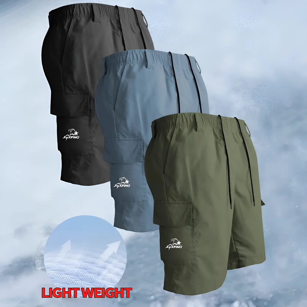 Men's straight leg casual shorts in American sports style with micro elastic polyester fabric