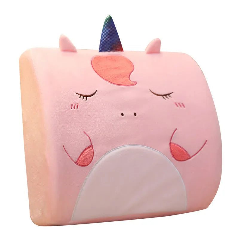 Cartoon memory foam seat cushion in pink unicorn design with removable inner core