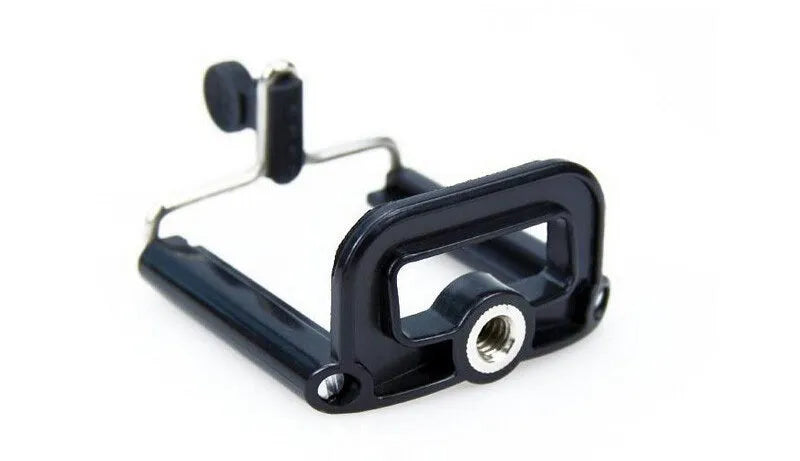 Black universal mini flexible tripod stand with extendable legs and phone clip for cameras and smartphones