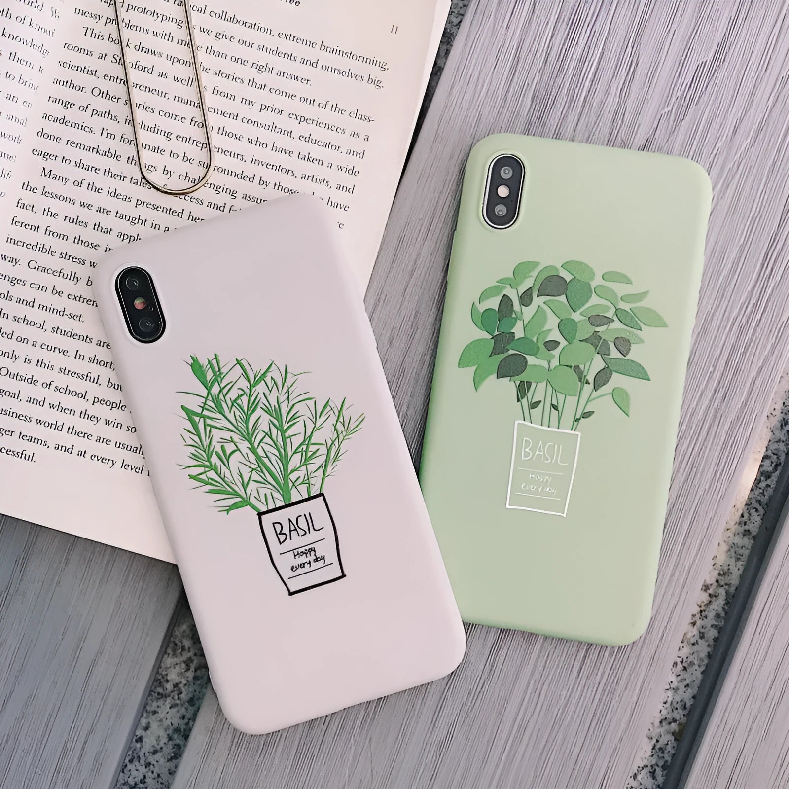 White silicone phone case back cover with painted plant pattern for iPhone