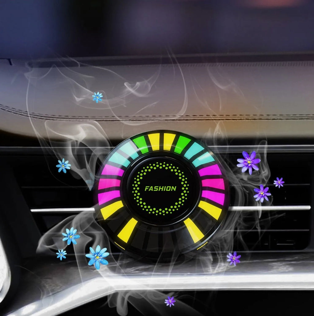 Car air vent aromatherapy diffuser with RGB LED lights mounted on vehicle air outlet
