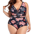 Black printed plus size bikini swimsuit made from polyester mesh fabric