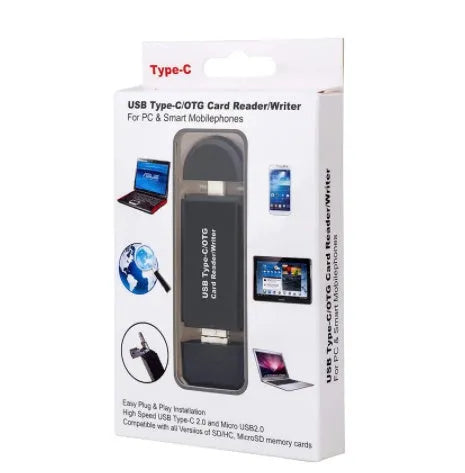 USB 3.0 card reader for SD and TF memory cards, black, Type-C interface, 29g