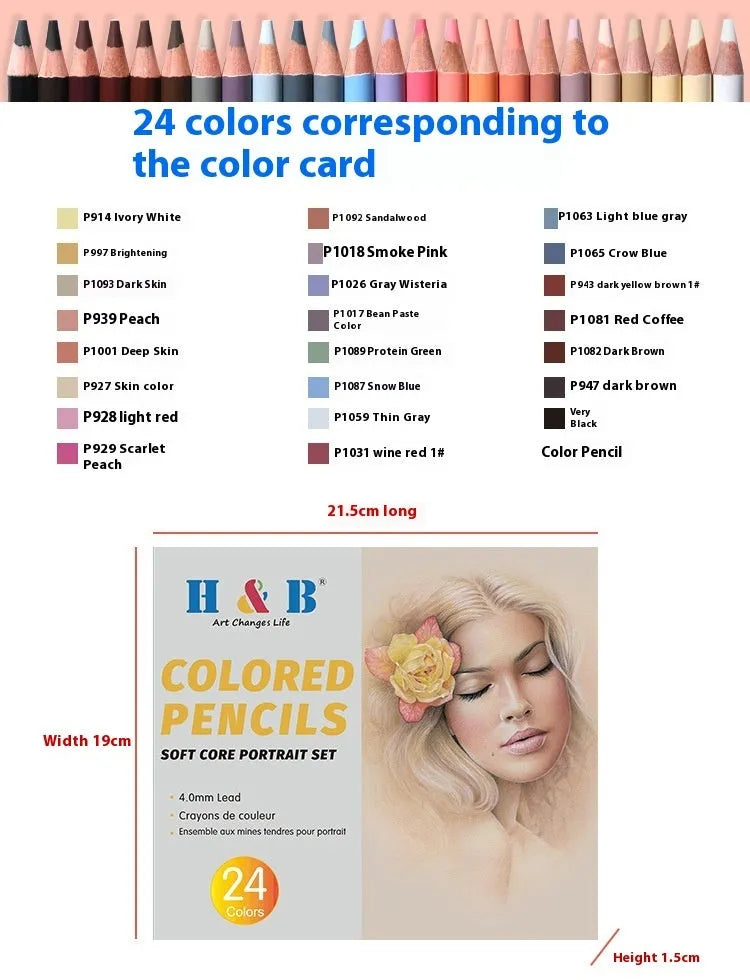 24 skin tone colour pencils in an iron tin case for portrait art projects