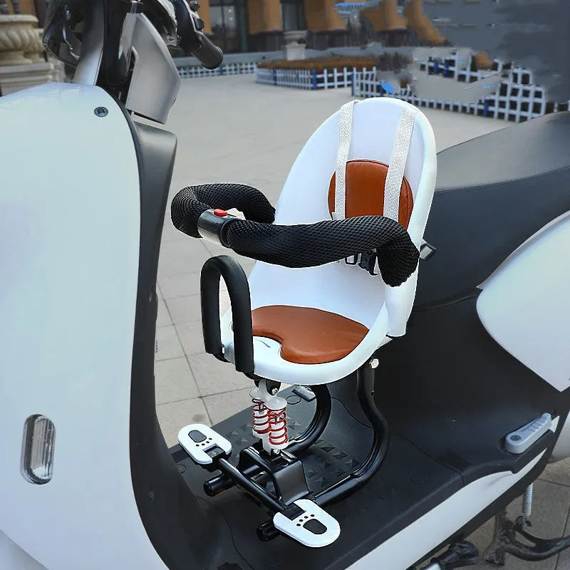 Front baby safety seat for electric scooters with high carbon steel frame in black, red or white