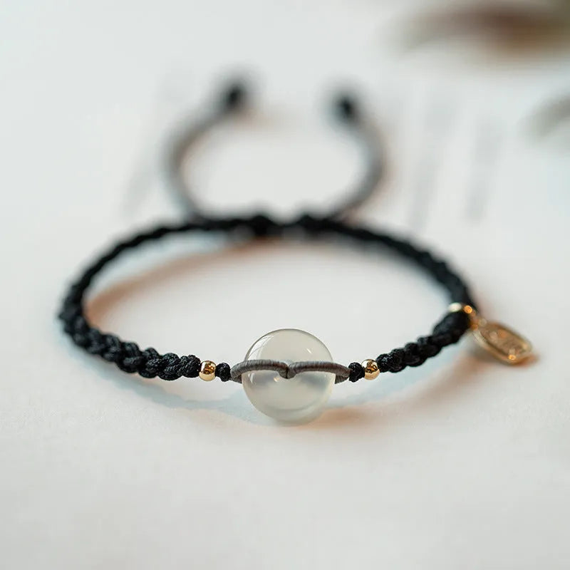 Women's weave strap crystal bracelet with chamfered square grain beads, black rope, ethnic style, flower shape
