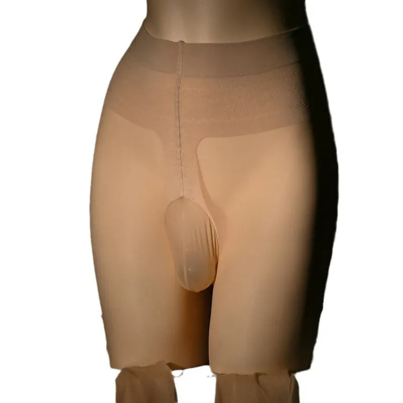 Men's cat scratch-resistant 30D transparent acrylic stockings in jumpsuit length, thin sheer tights for pet protection