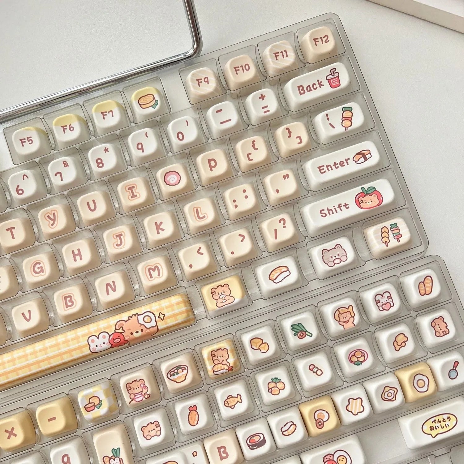 140-piece Rabbit Bear Restaurant themed PBT keycap set for mechanical keyboards with EOA height profile