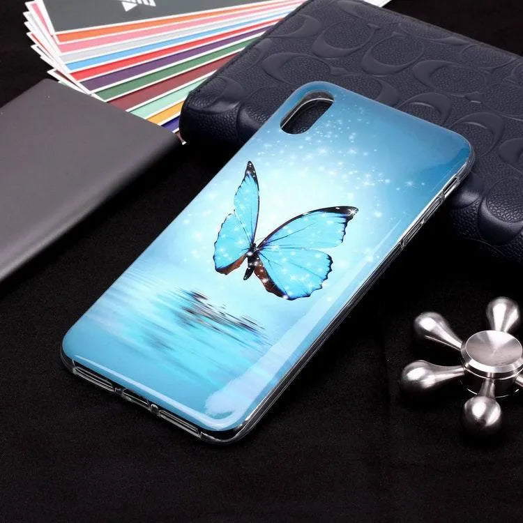 Luminous phone case back cover with butterfly cartoon pattern for iPhone