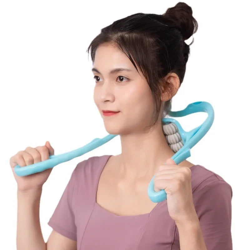 Blue six-wheel handheld massager for neck shoulders and waist