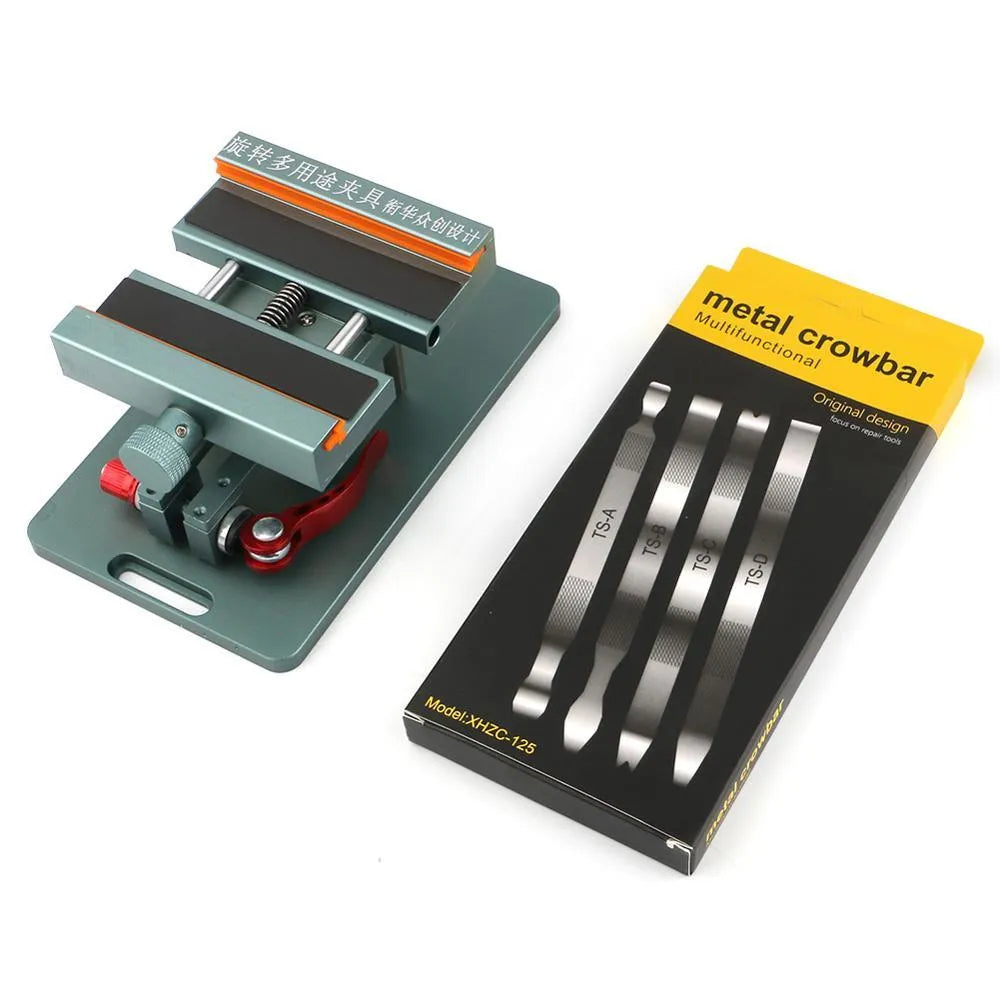 Mobile phone repair holding fixture with silicone grips and adjustable clamp