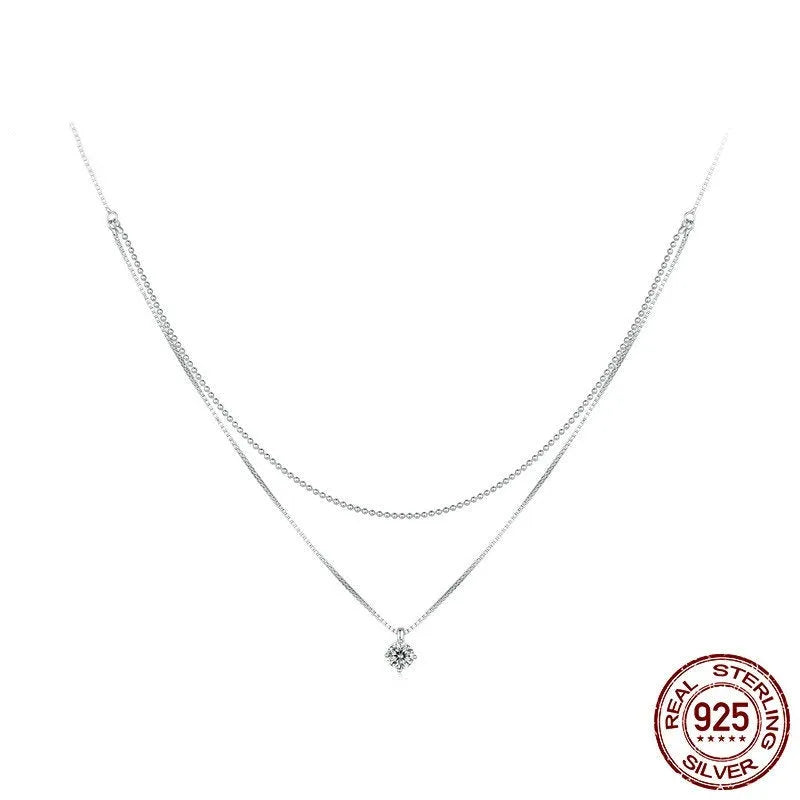 Women's S925 sterling silver double-layer necklace with pearl chain in shining silver colour