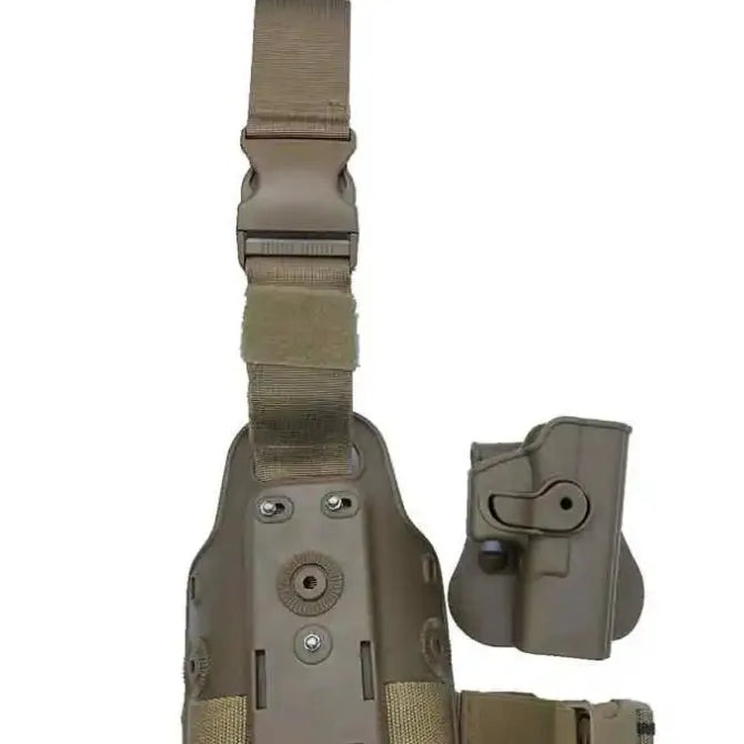 Hanging leg tactical waist plate quick pull plastic holster in black, green, and khaki solid colours