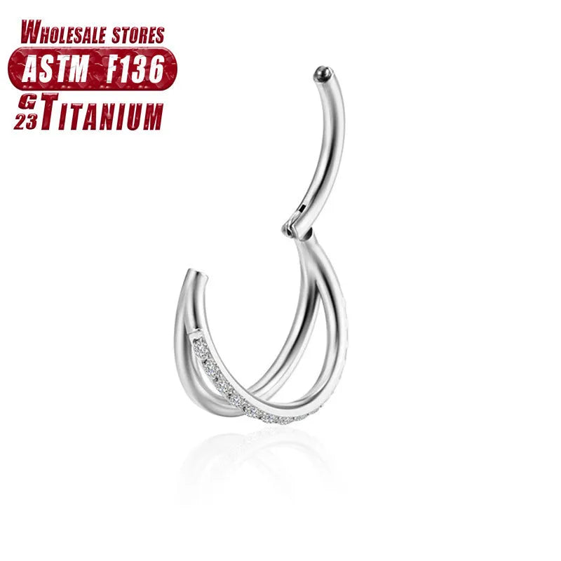 Titanium alloy fork-style nose ring body jewellery in silver, gold, black or rose gold finish.