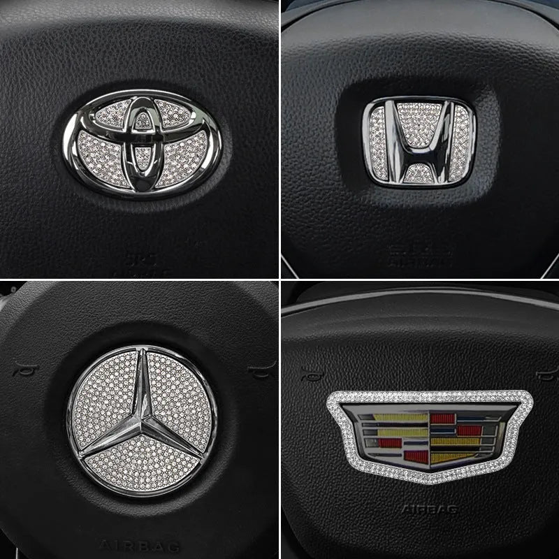 Zinc alloy car steering wheel sticker with diamond inlay pattern for Toyota models