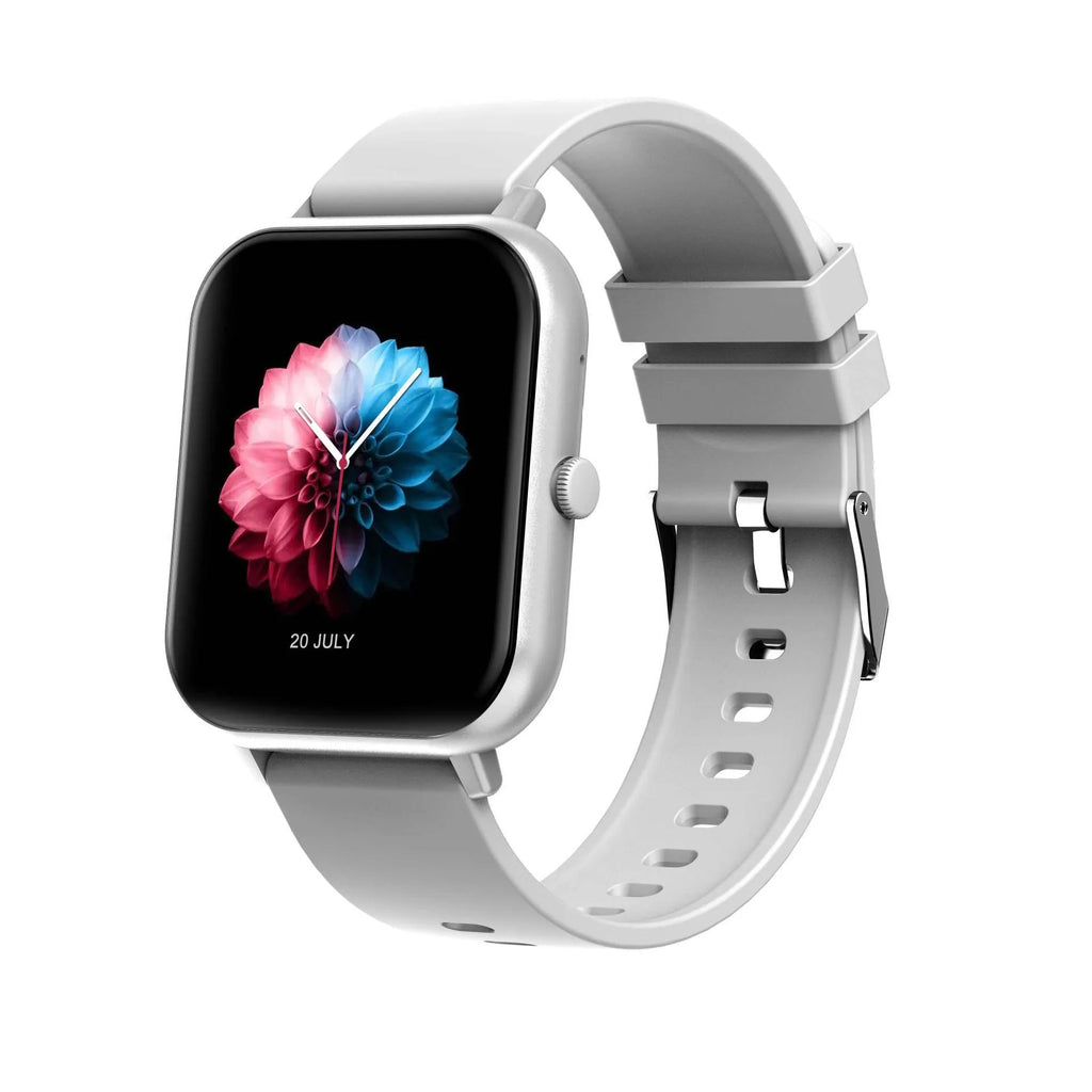 Bluetooth smart watch with heart rate monitor and step counter in black, silver, pink, or khaki colours