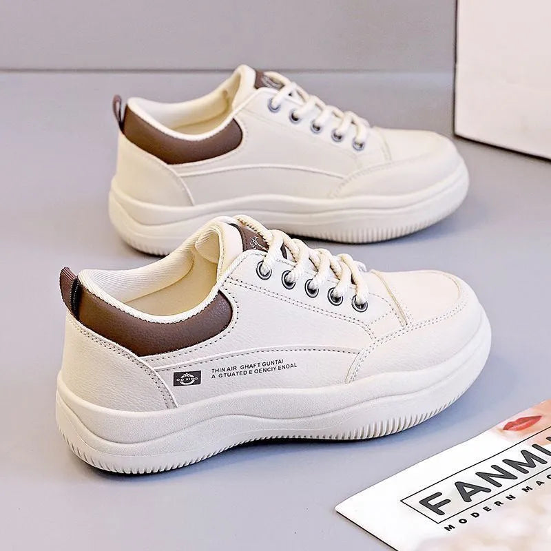 Women's white Korean-style leather pumps with cross straps and round toe