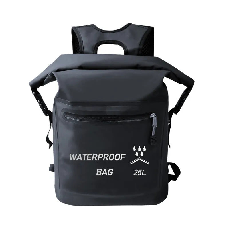 Black outdoor waterproof bag 25L 500D mesh clip for swimming river tracing rafting