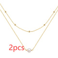 S925 sterling silver double layer necklace with twin pearl pendant in geometric design