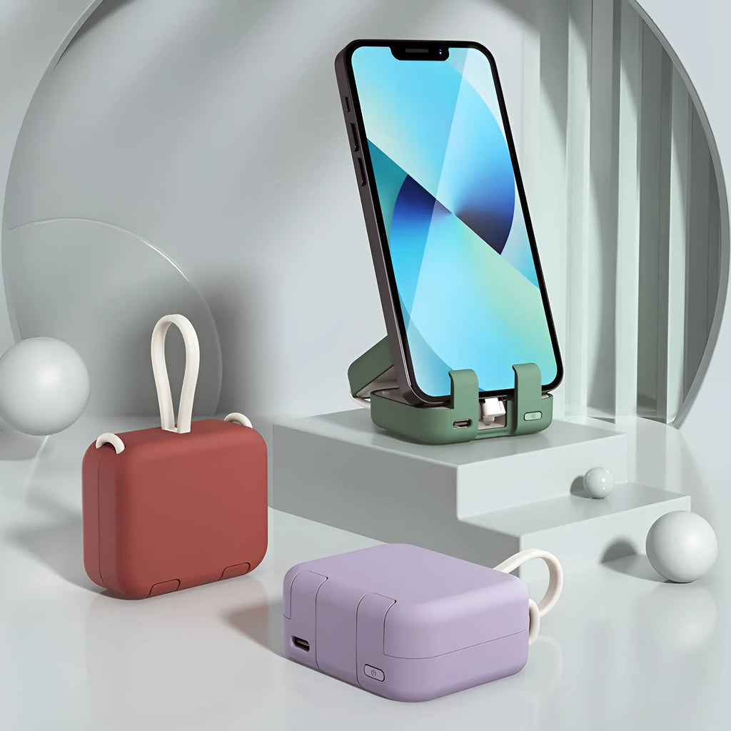 Multi-function bracket mobile power supply with dual cables, 4000mAh, red colour