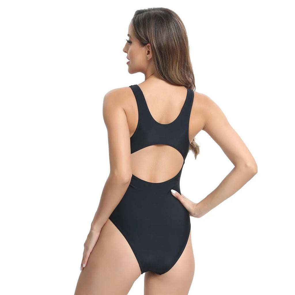 One-piece colour matching tight swimsuit for women in Rose Red, sleeveless, polyester fibre, sizes S to XXL
