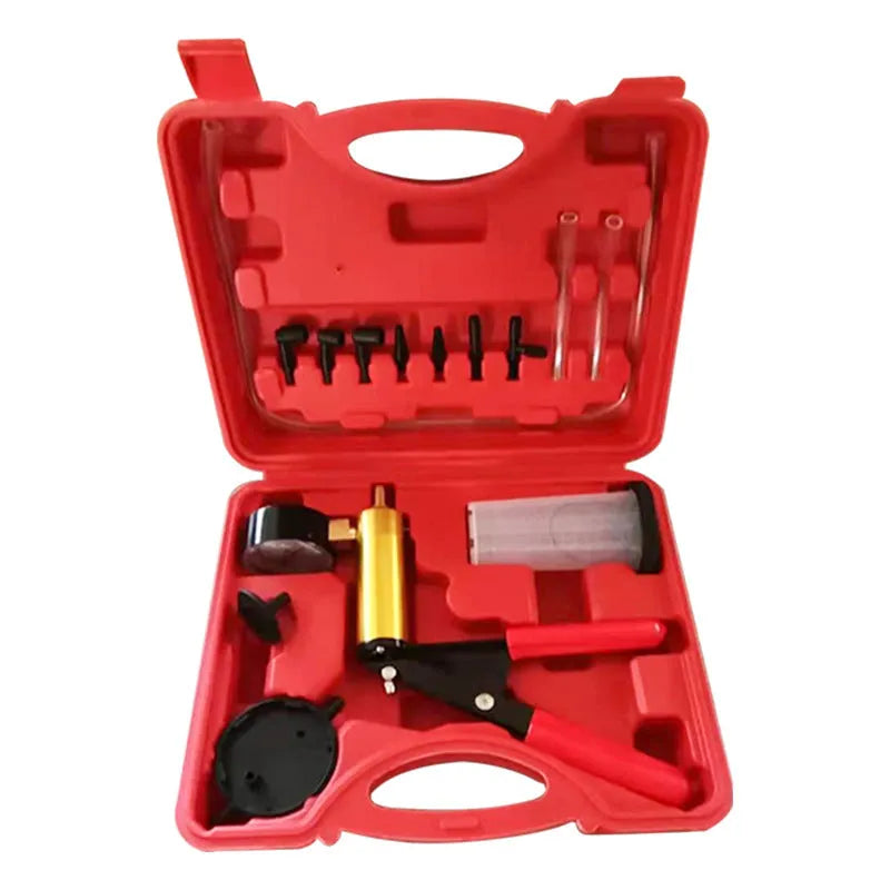 Manual aluminium alloy vacuum air blow gun tool for car repair on a workbench.