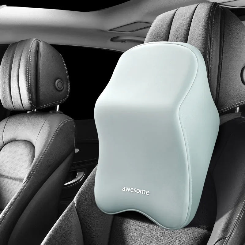Car memory foam lumbar pillow set with headrest and waist rest in geometric pattern, black colour option