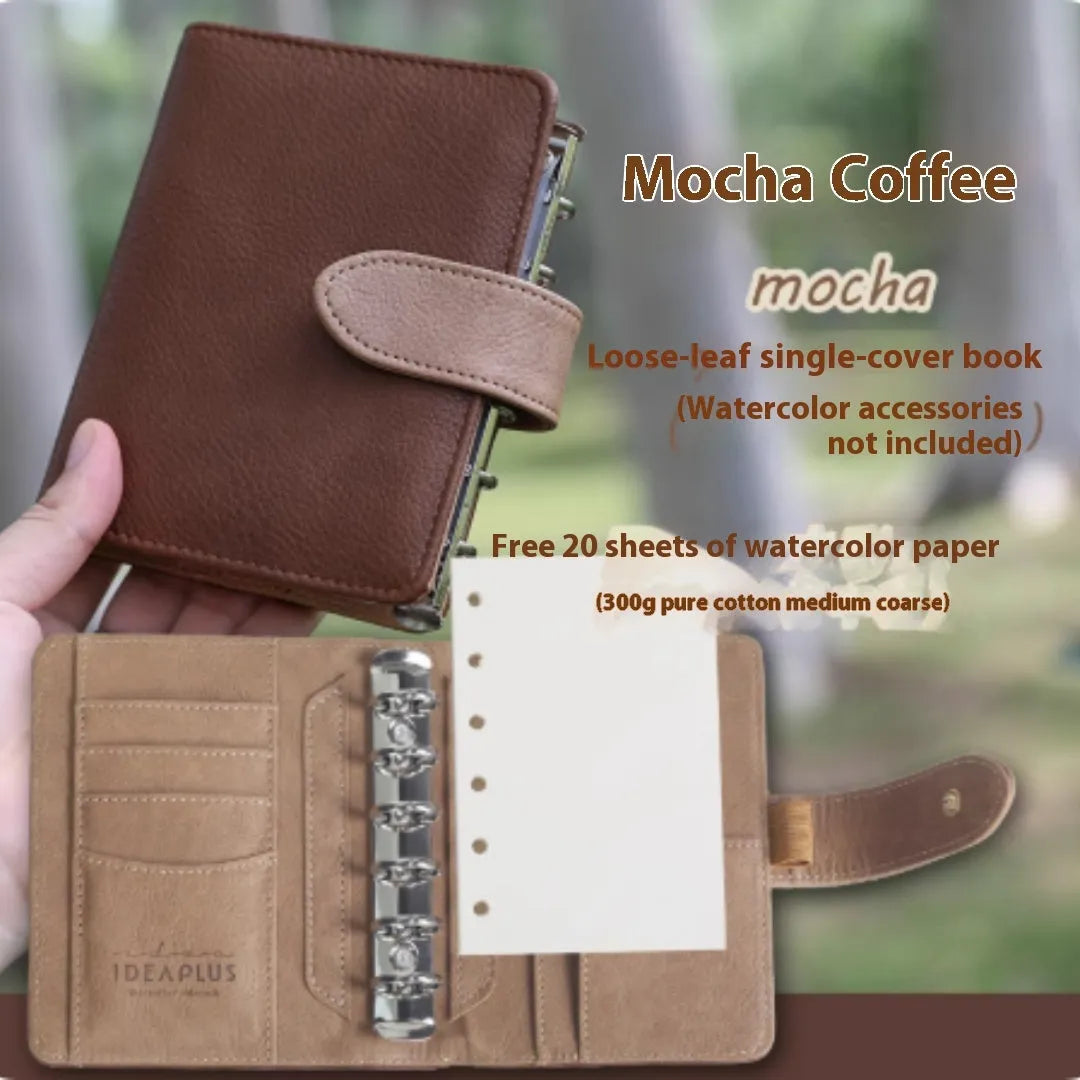 A7 loose-leaf watercolour notebook in one of five colours: Avocado Green, Hazelnut Brown, Mango Pudding, Mocha Coffee, or Rainforest Green.