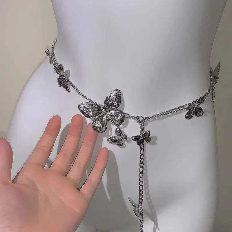 Golden butterfly alloy waist chain showing 104cm length and 40cm width measurement