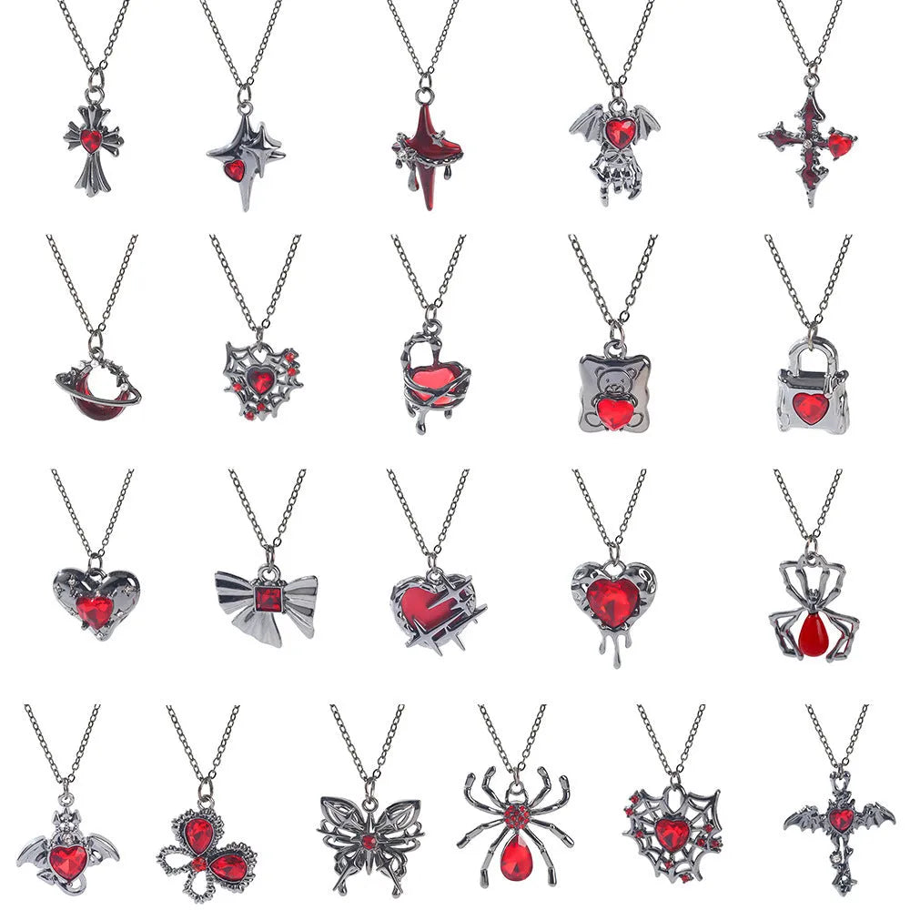 Halloween necklace with a zinc alloy bat and spider pendant on a chain, showing electroplated dark colour finishes.