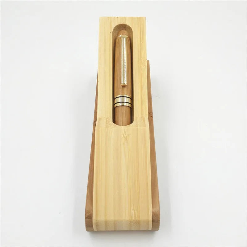 Bamboo signature pen set with ballpoint refill and pen case in true colour finish