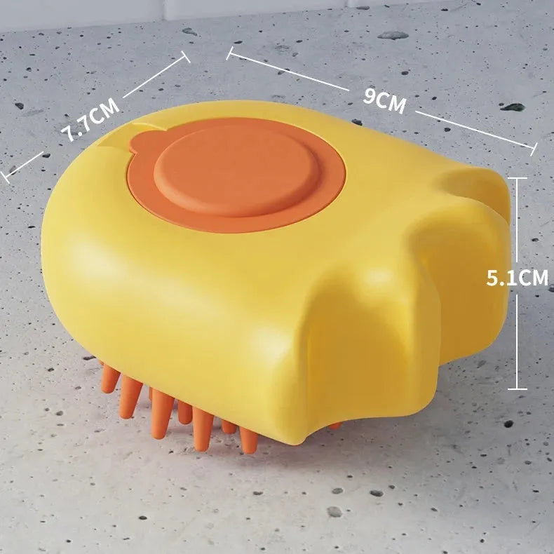 Blue pet bath brush with shampoo dispenser box for dog and cat grooming