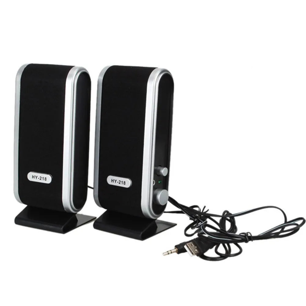Black notebook mini speaker with USB cable for laptop computer stereo audio