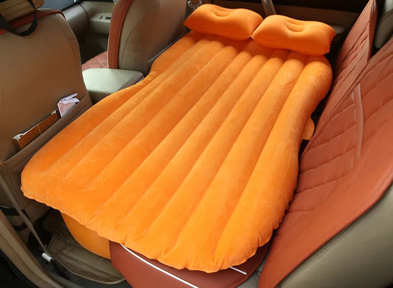 Car inflatable bed with ultra-thickened flocking cloth in black wave colour, includes pillows and storage bag