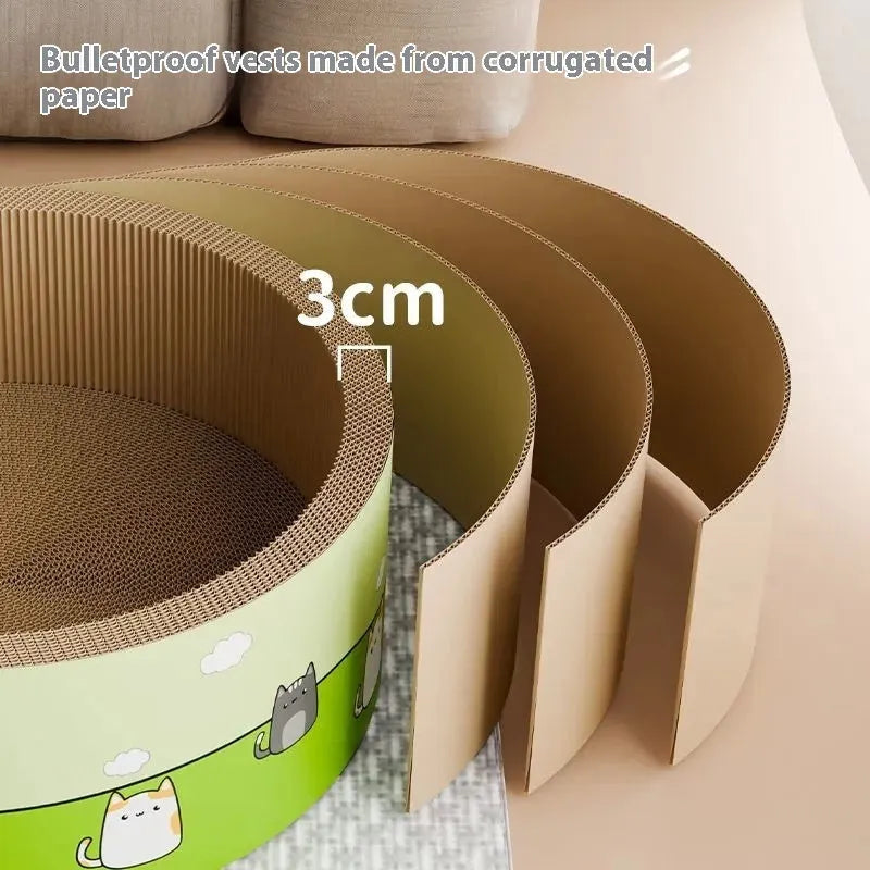 Large round cat scratch board with deepening pit design made from corrugated paper