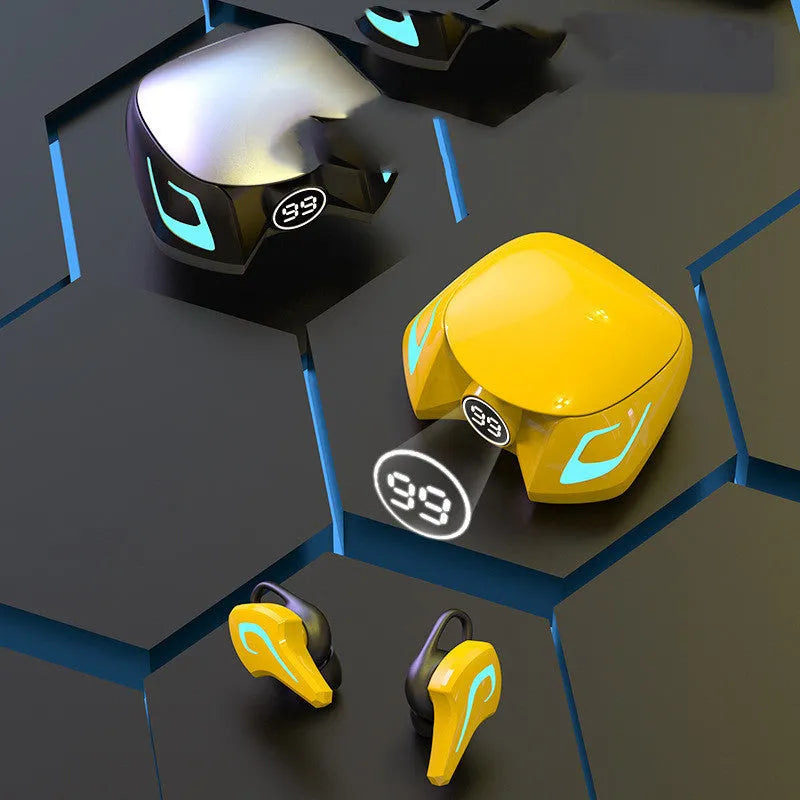 Bluetooth gaming headset with colourful ear caps in wireless earplug design